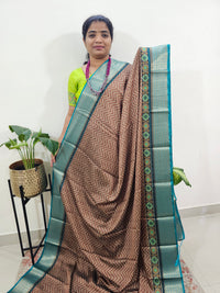 Semi Gadwal Silk Sarees with Digital Prints- Brown with Sea Green