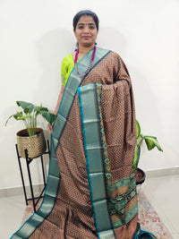 Semi Gadwal Silk Sarees with Digital Prints- Brown with Sea Green
