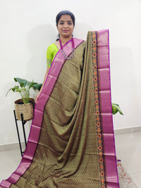 Semi Gadwal Silk Sarees with Digital Prints - Green with Purple