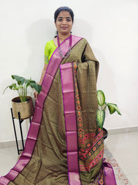 Semi Gadwal Silk Sarees with Digital Prints - Green with Purple