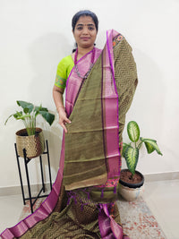 Semi Gadwal Silk Sarees with Digital Prints - Green with Purple