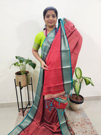 Semi Gadwal Silk Sarees with Digital Prints-Red with Sea Green
