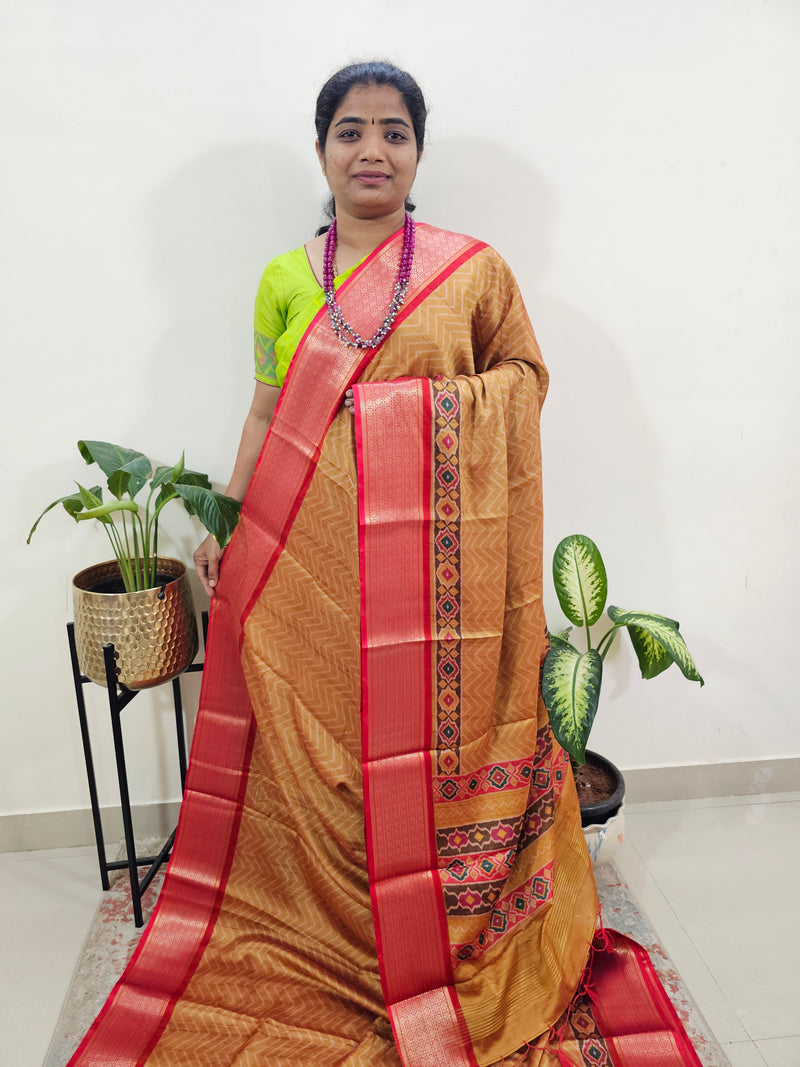 Semi Gadwal Silk Sarees with Digital Prints - Yellow with Red