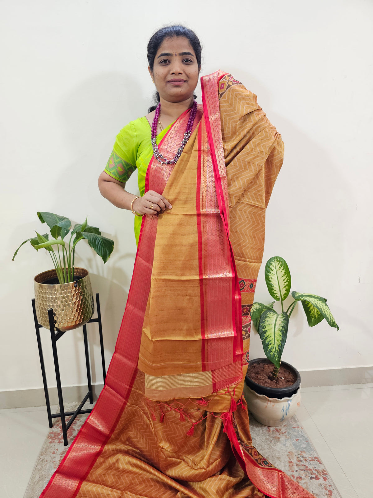 Semi Gadwal Silk Sarees with Digital Prints - Yellow with Red