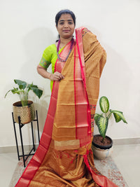 Semi Gadwal Silk Sarees with Digital Prints - Yellow with Red