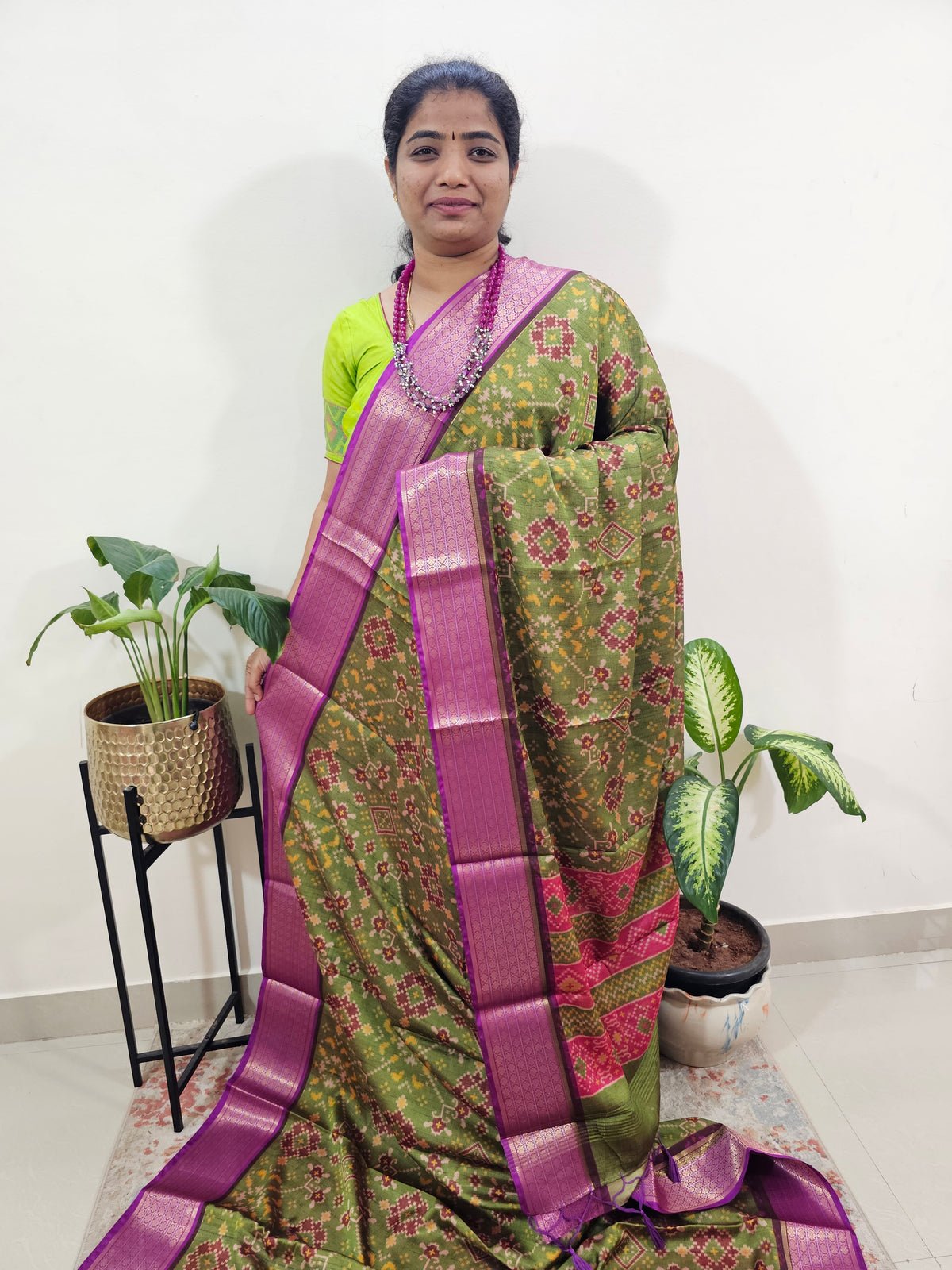 Semi Gadwal Silk Sarees with Digital Prints Green with Purple