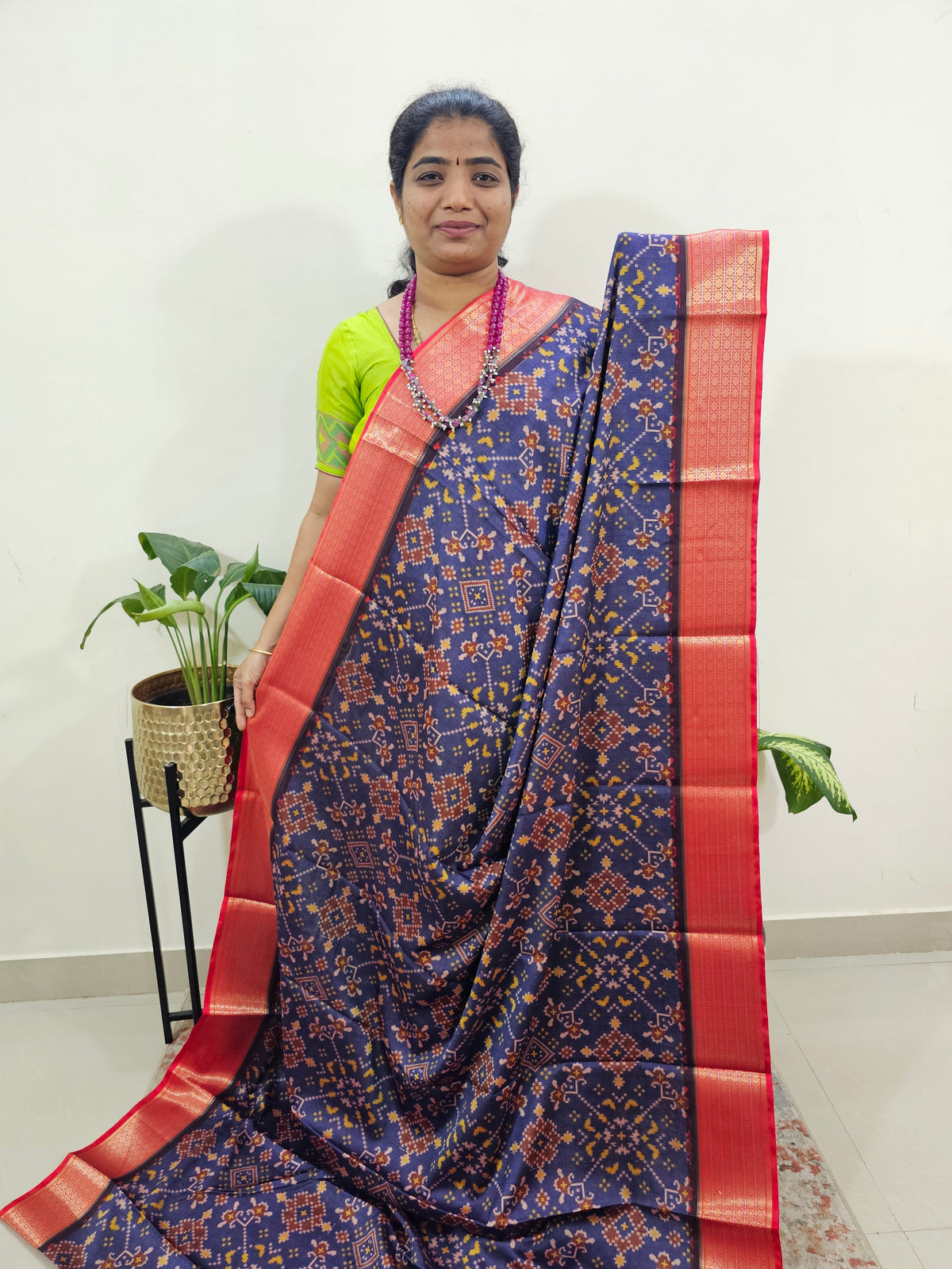 Semi Gadwal Silk Sarees with Digital Prints -Purple with Red