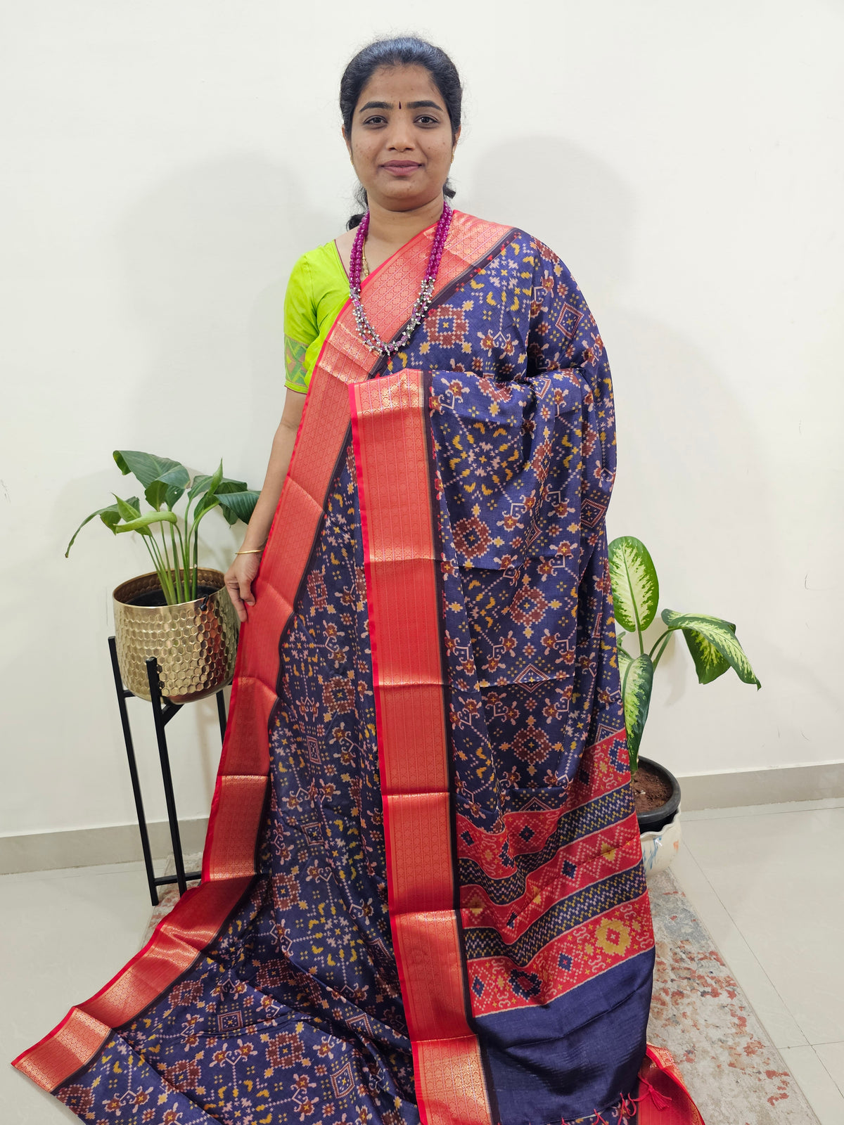 Semi Gadwal Silk Sarees with Digital Prints -Purple with Red