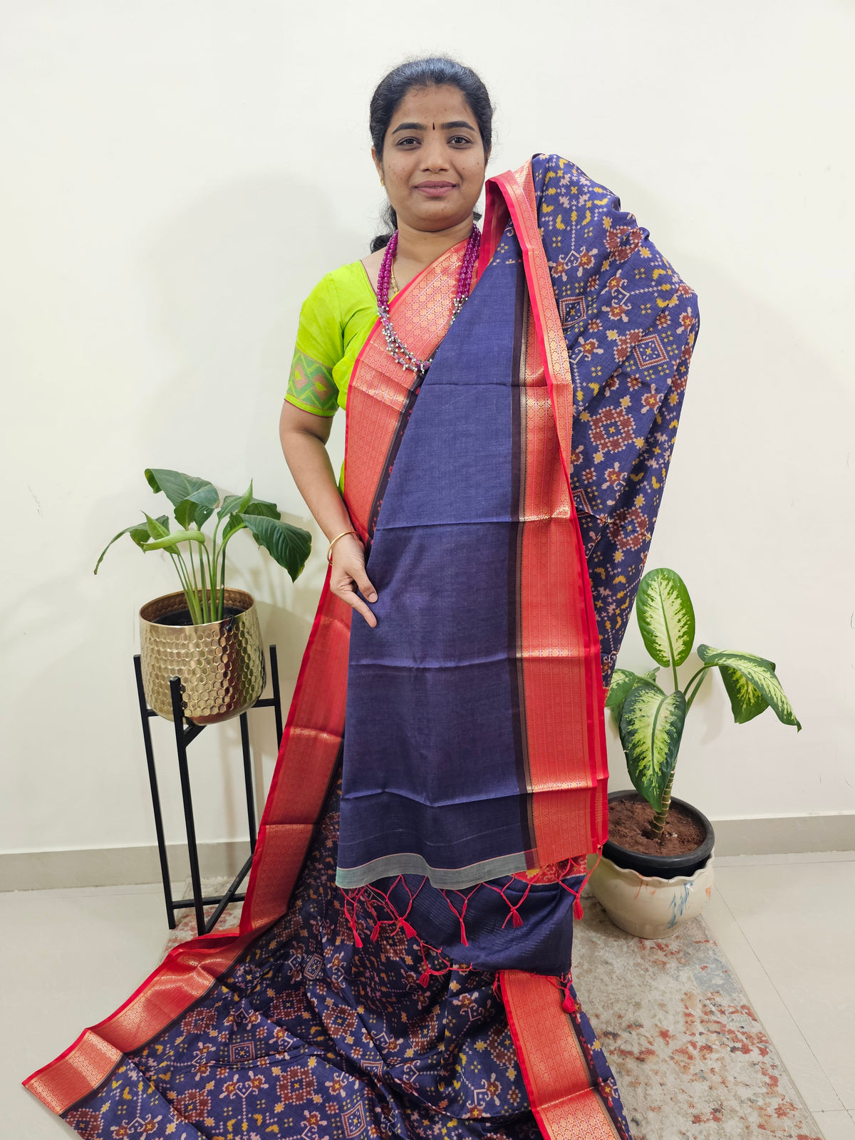 Semi Gadwal Silk Sarees with Digital Prints -Purple with Red