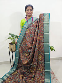 Semi Gadwal Silk Sarees with Digital Prints Brown with Sea Green