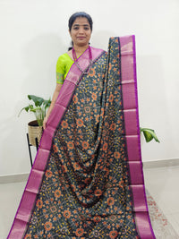 Semi Gadwal Silk Sarees with Digital Prints -Dark Green with Purple