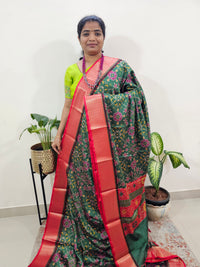 Semi Gadwal Silk Sarees with Digital Prints-Green with Red