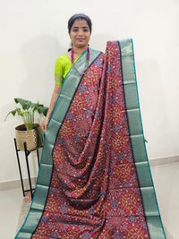 Semi Gadwal Silk Sarees with Digital Prints -Maroon with Sea Green