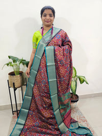 Semi Gadwal Silk Sarees with Digital Prints -Maroon with Sea Green