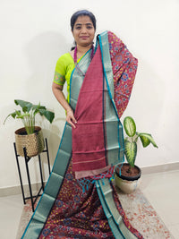 Semi Gadwal Silk Sarees with Digital Prints -Maroon with Sea Green