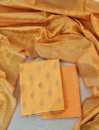 Banarasi Unstitched Salwar Suit - Dual Shade Maroon cum Mango Yellow