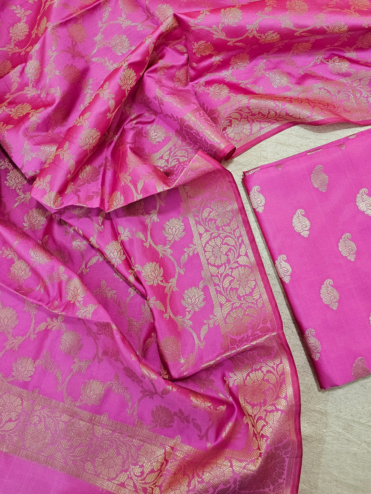 Banarasi Unstitched Salwar Suit - Baby Pink