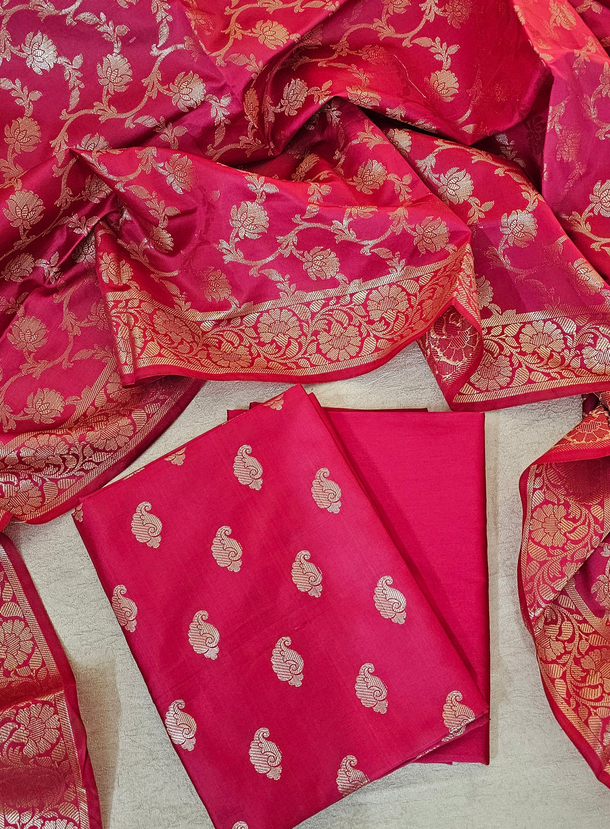 Banarasi Unstitched Salwar Suit - Dark Pink