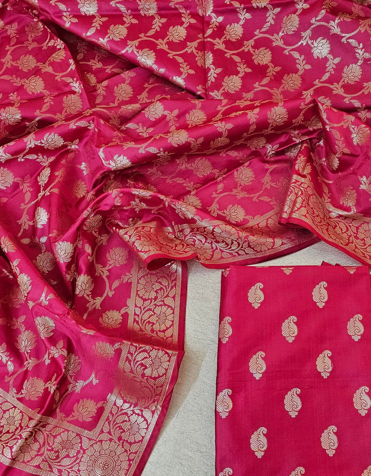 Banarasi Unstitched Salwar Suit - Dark Pink