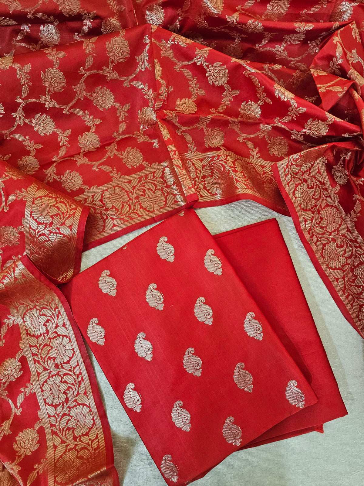 Banarasi Unstitched Salwar Suit - Red
