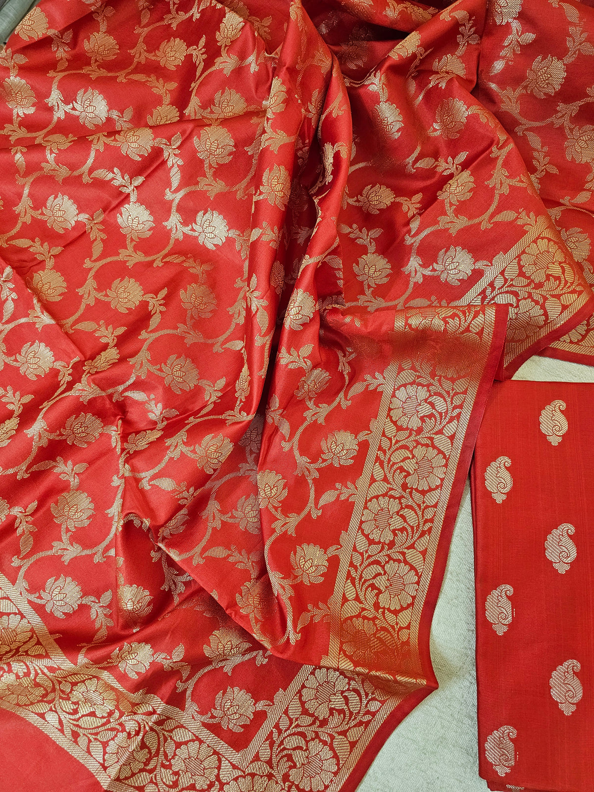 Banarasi Unstitched Salwar Suit - Red
