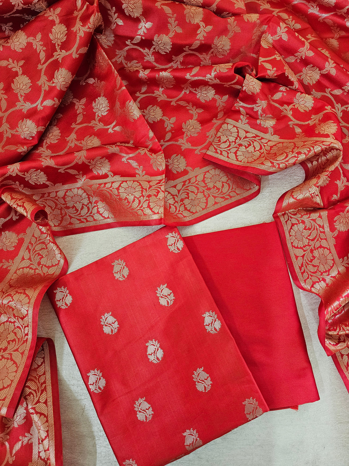Banarasi Unstitched Salwar Suit - Red
