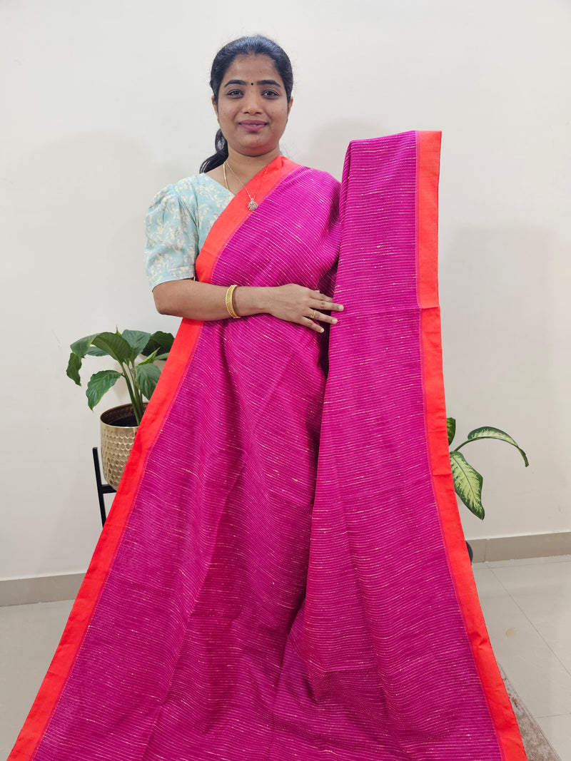 Ghicha Cotton Thread Weaving Saree - Pink with Orange