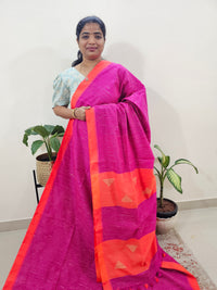 Ghicha Cotton Thread Weaving Saree - Pink with Orange