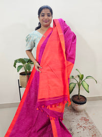 Ghicha Cotton Thread Weaving Saree - Pink with Orange