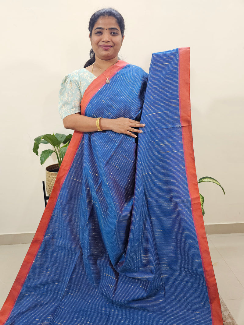 Ghicha Sequence Cotton Thread Weaving Saree - Peacock Blue with Pink