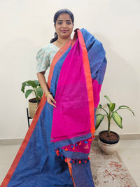 Ghicha Sequence Cotton Thread Weaving Saree - Peacock Blue with Pink