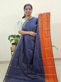 Semi Raw Silk Saree - Blue with Orange