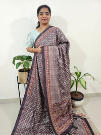 Casual Semi Tussar Digital Prints with Kantha Work - Dark Purple