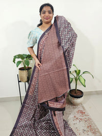 Casual Semi Tussar Digital Prints with Kantha Work - Dark Purple