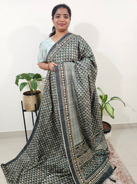 Casual Semi Tussar Digital Prints with Kantha Work - Green