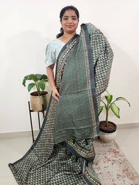 Casual Semi Tussar Digital Prints with Kantha Work - Green