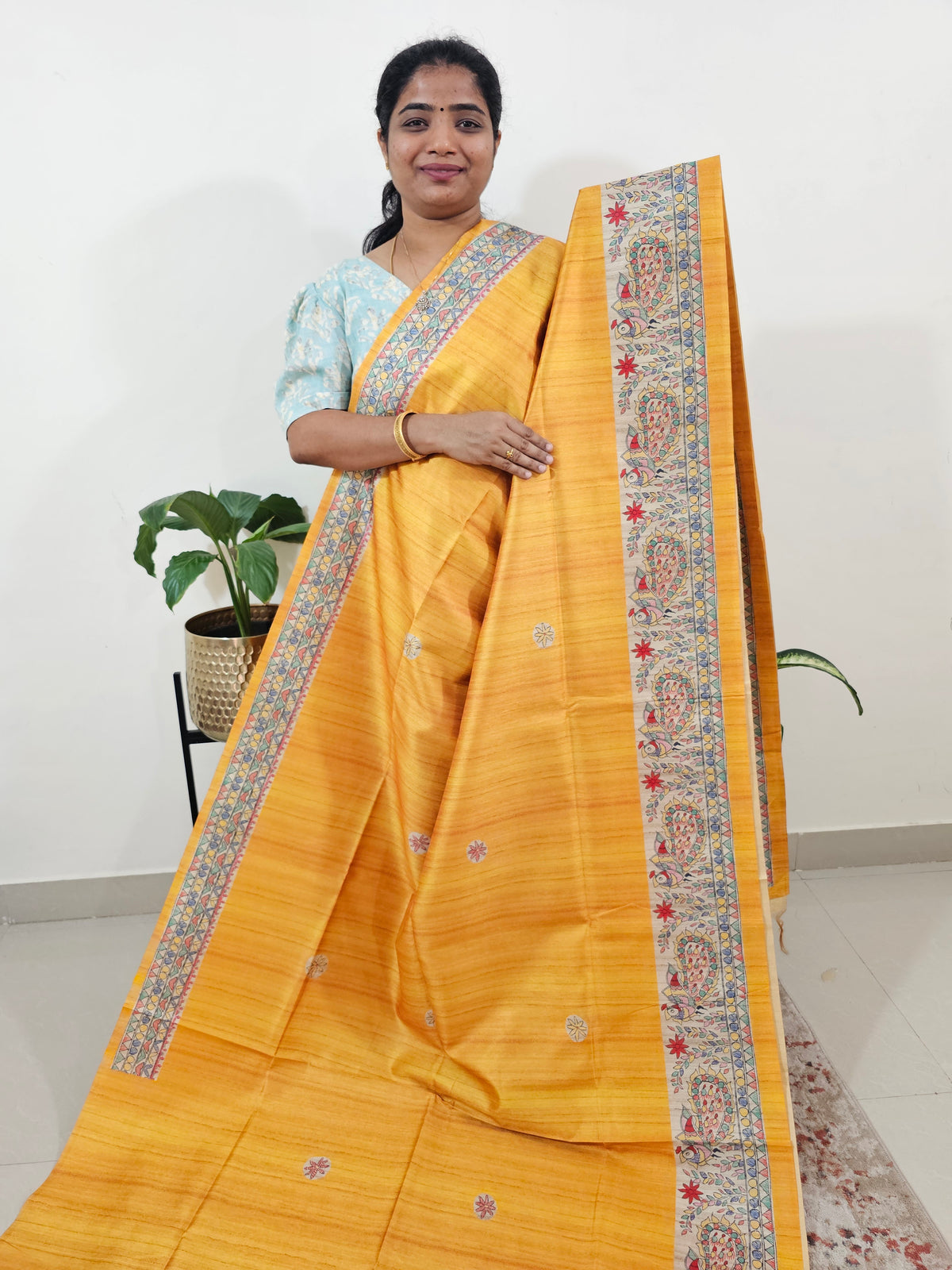 Semi Ghicha Digital Printed Saree - Yellow