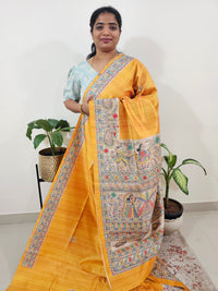Semi Ghicha Digital Printed Saree - Yellow