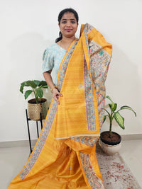 Semi Ghicha Digital Printed Saree - Yellow