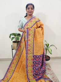 Semi Ghicha Digital Printed Saree - Yellow with Purple