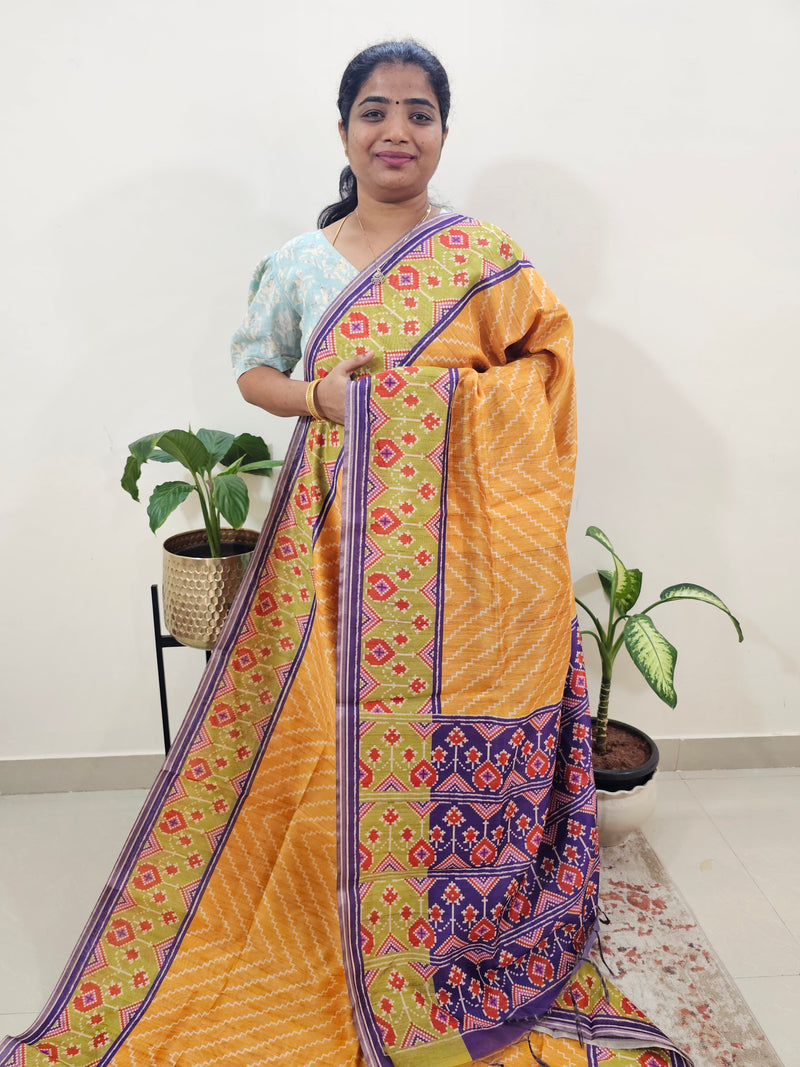 Semi Ghicha Digital Printed Saree - Yellow with Purple