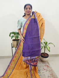 Semi Ghicha Digital Printed Saree - Yellow with Purple