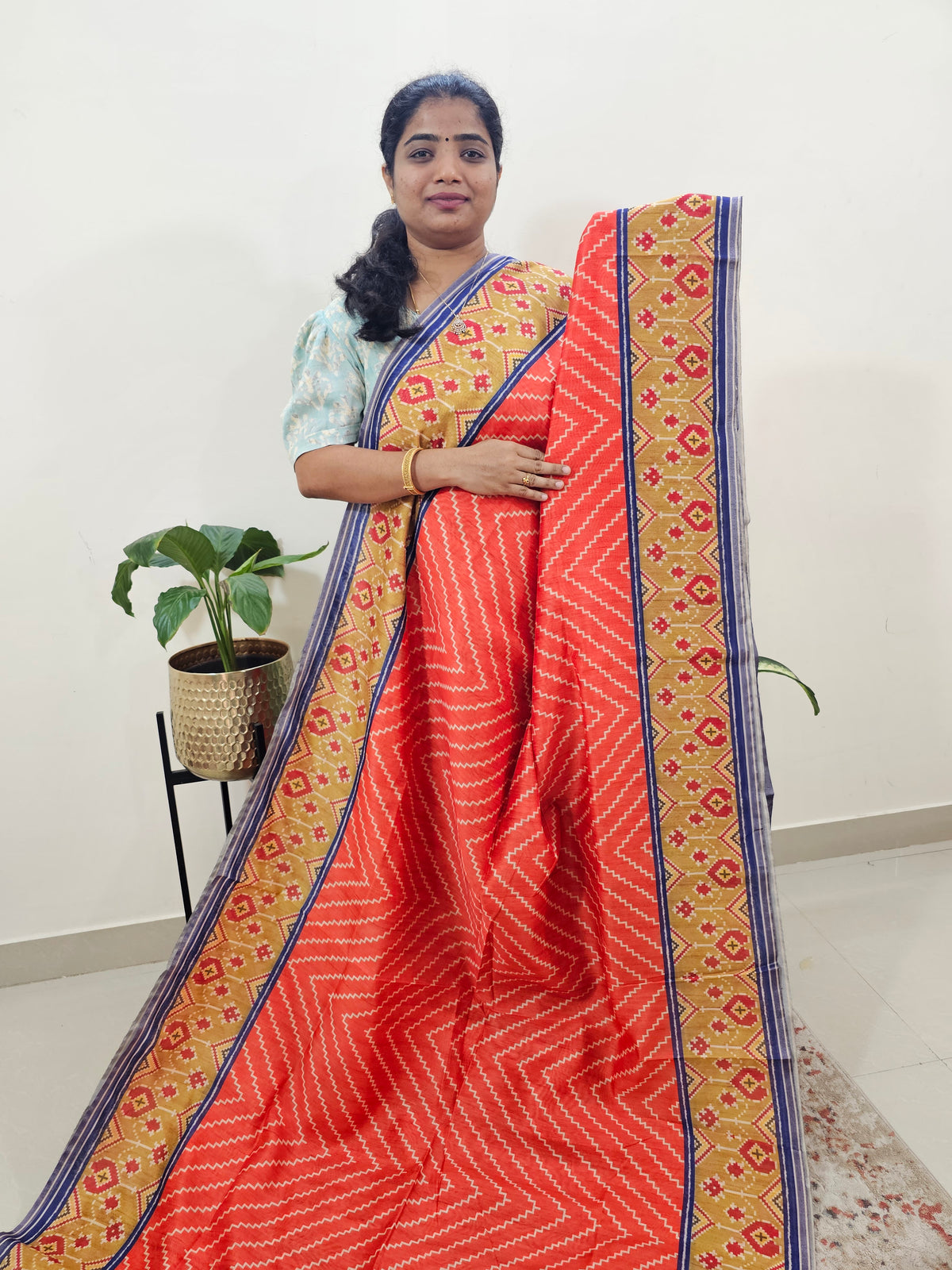 Semi Ghicha Digital Printed Saree - Orange with Violet