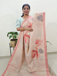 Linen Tissue with Digital Printed Sarees - Cream with Peach