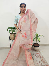 Linen Tissue with Digital Printed Sarees - Cream with Peach