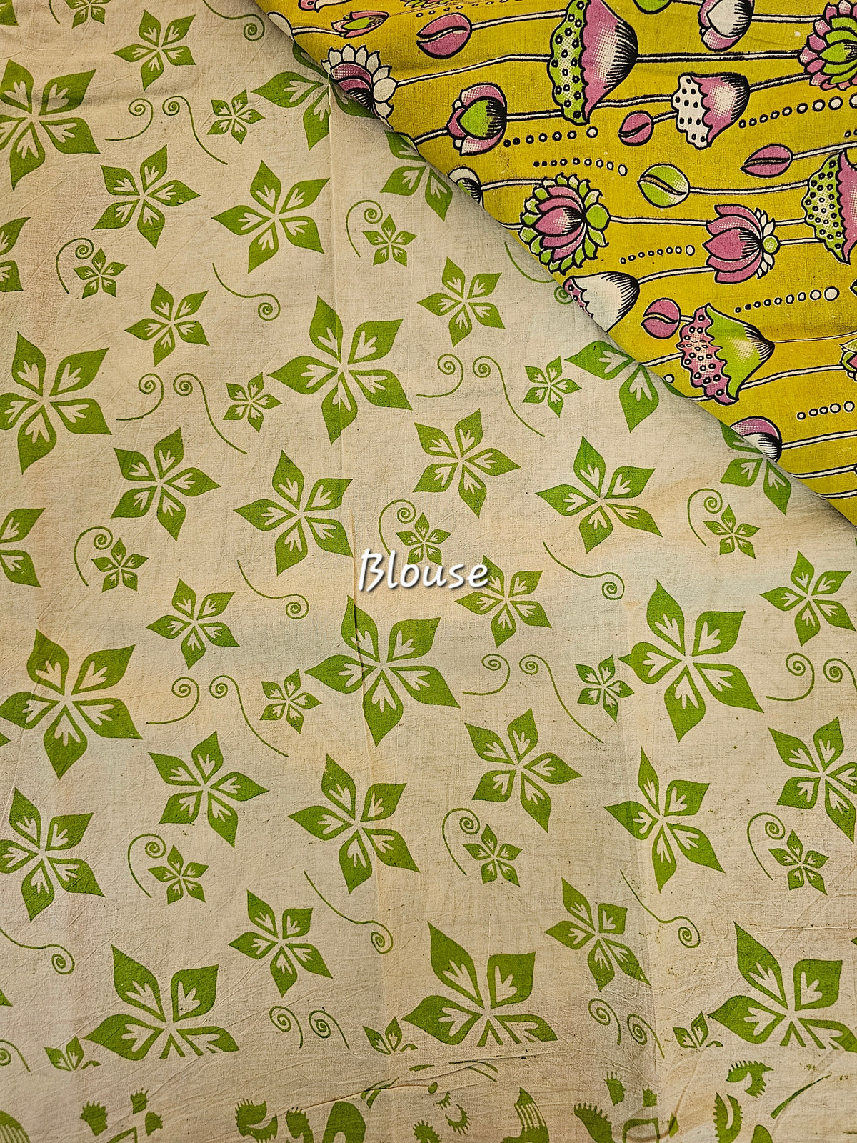 Cotton Kalamkari Saree - Lime Yellow with Pink