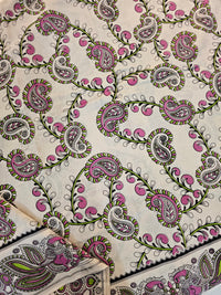 Cotton Kalamkari Saree - Cream with Pink