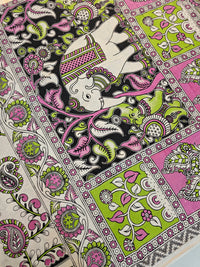 Cotton Kalamkari Saree - Cream with Pink