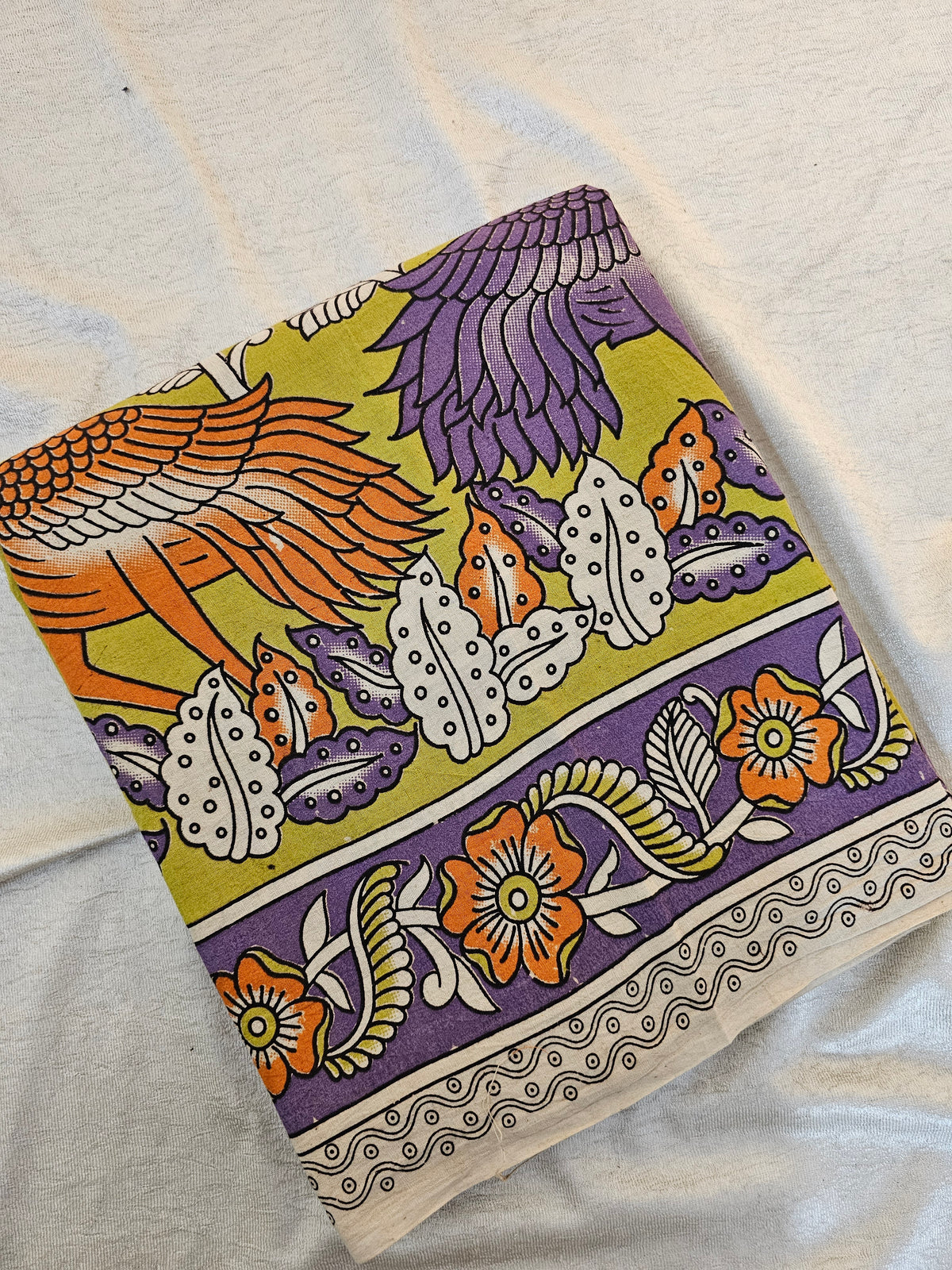 Cotton Kalamkari Saree - Lime Yellow with Multi Shade