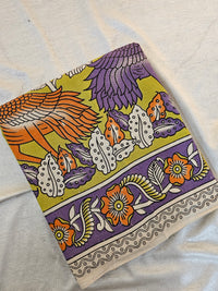 Cotton Kalamkari Saree - Lime Yellow with Multi Shade